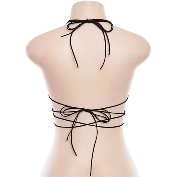 Black Metallic Star Strappy Tube Top‎ Halter Rave Wrap Bandeau Bra Club Cami Top - Picture 8 of 8